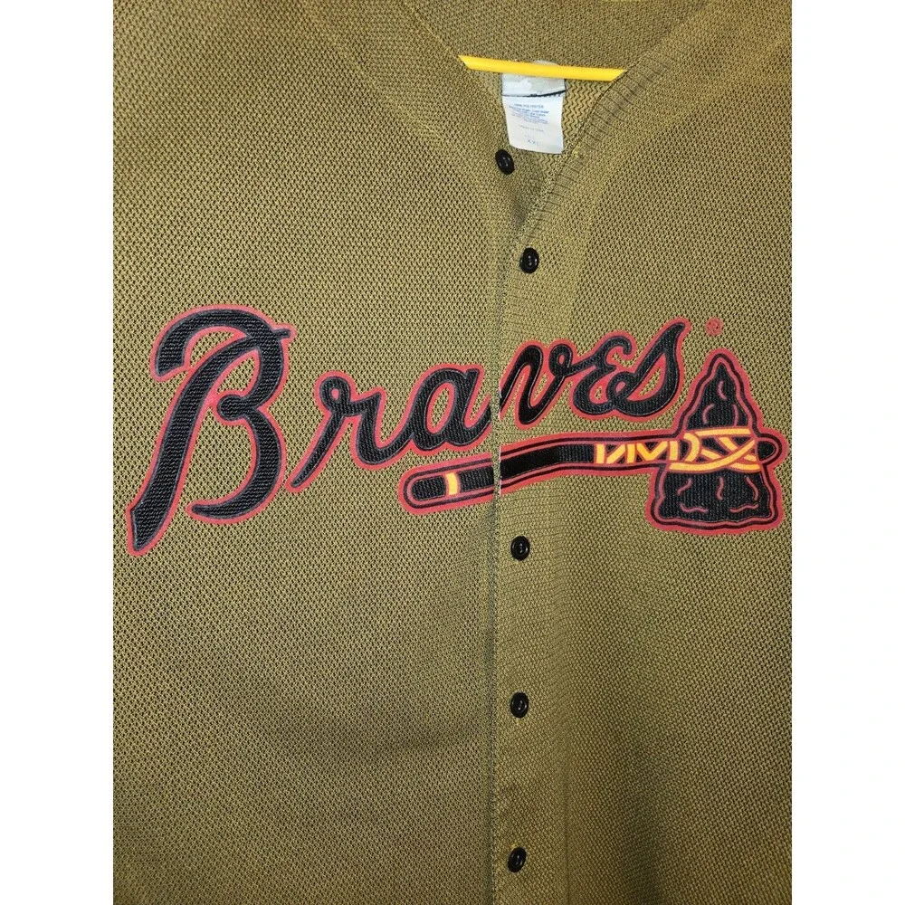 Vintage Majestic Athletic Atlanta Braves Baseball Jersey Gold Mesh XXL Men USA